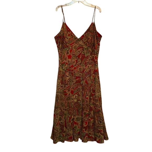 Sandra Darren Women's Red Paisley Print V-Neck Fit & Flare Midi Dress Size 12 - Picture 1 of 13